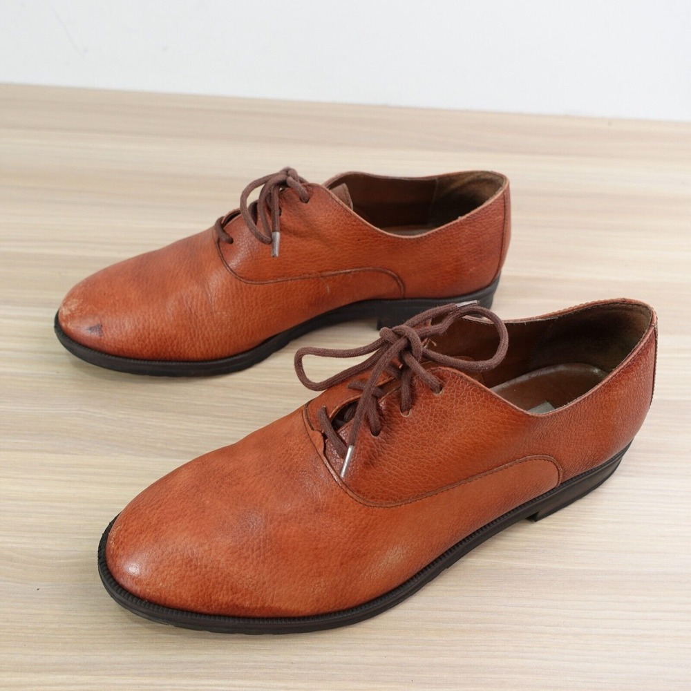VTG‎ Full Grain Leather Oxford Shoes Womens 7.5 Cognac Academia CALICO Peasant
